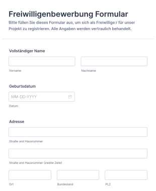 Freiwilligenbewerbung Formular