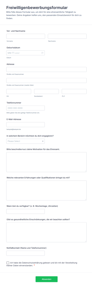 Freiwilligenbewerbungsformular