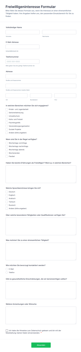 Freiwilligeninteresse Formular