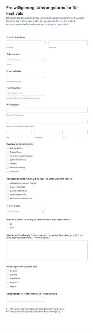 Freiwilligenregistrierungsformular Für Festivals