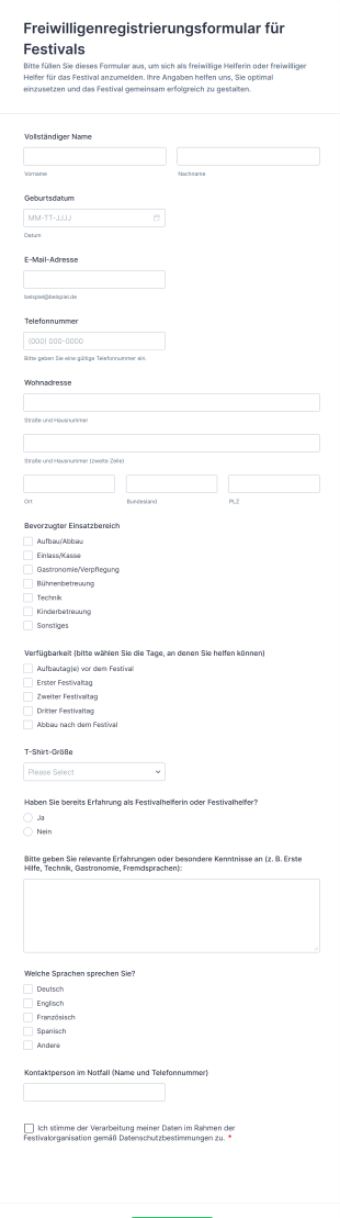 Freiwilligenregistrierungsformular Für Festivals