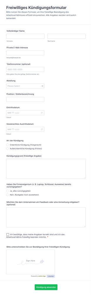 Freiwilliges Kündigungsformular
