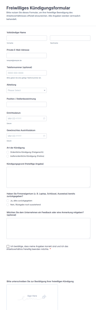 Freiwilliges Kündigungsformular