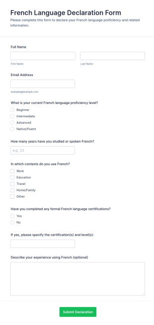 French Language Declaration Form Template
