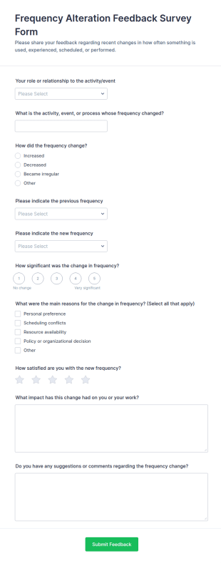 Frequency Alteration Feedback Survey Form Template