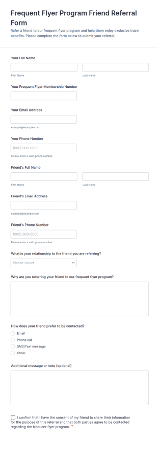 Frequent Flyer Program Friend Referral Form Template