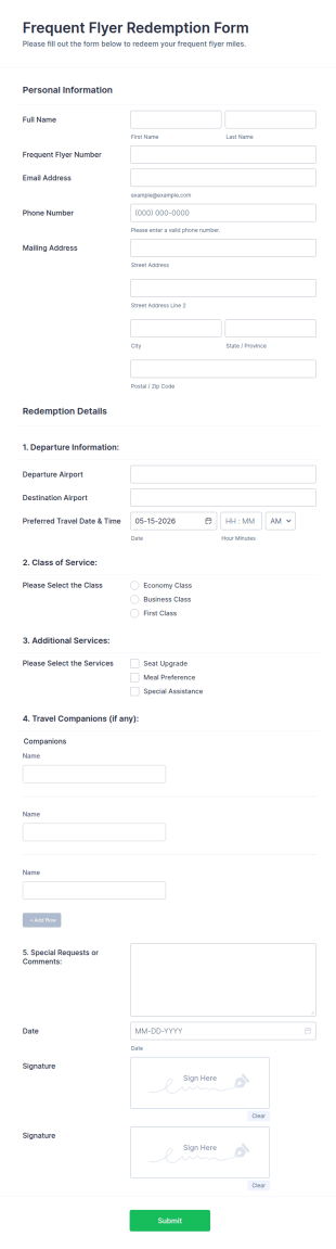 Frequent Flyer Redemption Form Template