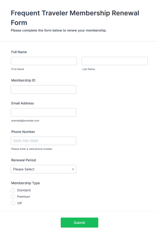 Frequent Traveler Membership Renewal Form Template