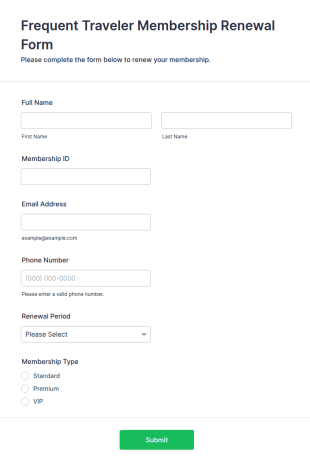 Frequent Traveler Membership Renewal Form Template