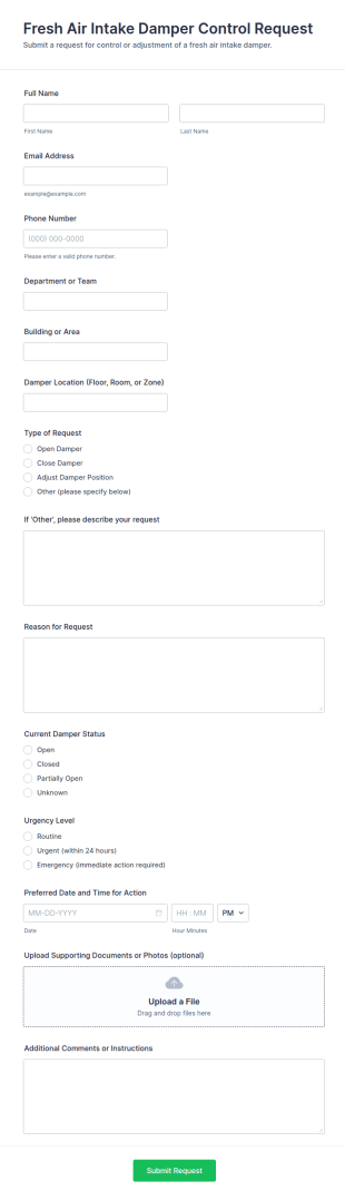 Fresh Air Intake Damper Control Request Form Template