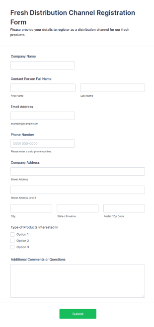 Fresh Distribution Channel Registration Form Template
