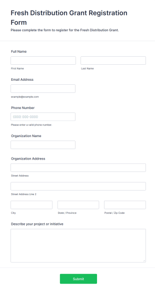 Fresh Distribution Grant Registration Form Template