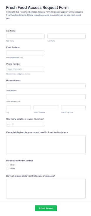 Fresh Food Access Request Form Template