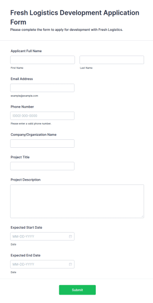 Fresh Logistics Development Application Form Template