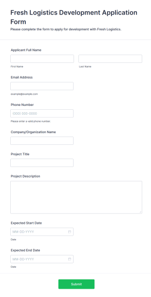 Fresh Logistics Development Application Form Template