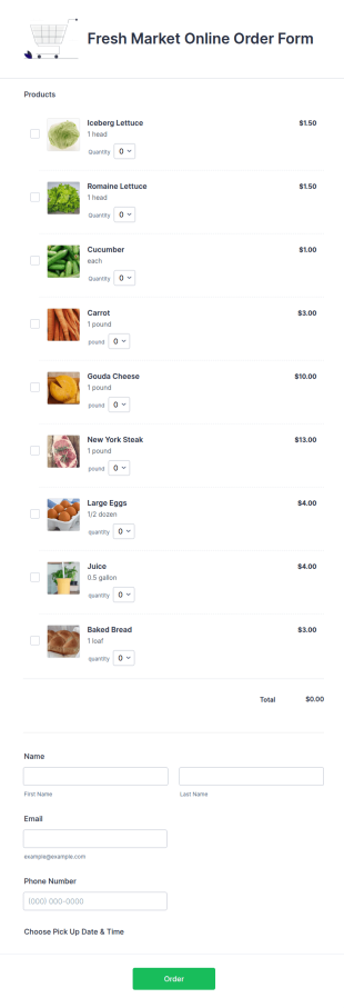 Fresh Market Online Order Form Template