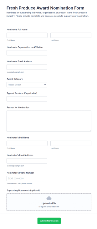 Fresh Produce Award Nomination Form Template
