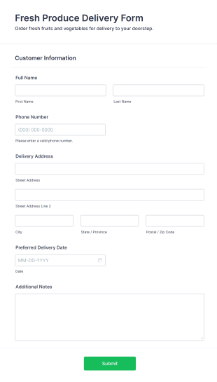 Fresh Produce Delivery Form Template