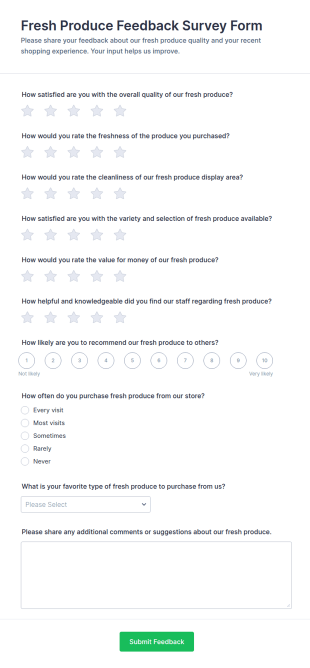 Fresh Produce Feedback Survey Form Template
