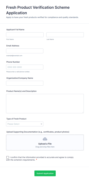 Fresh Product Verification Scheme Application Form Template