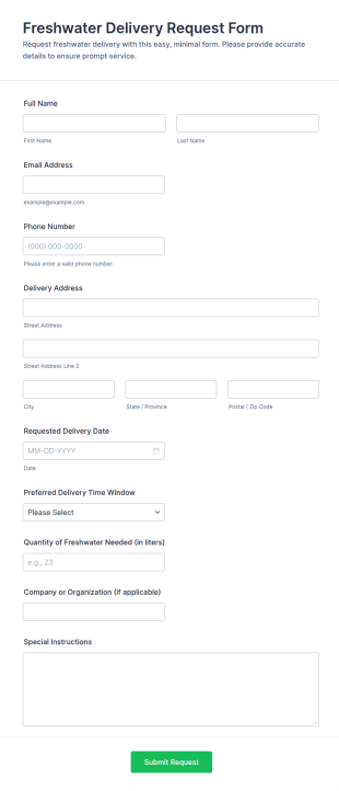 Freshwater Delivery Request Form Template