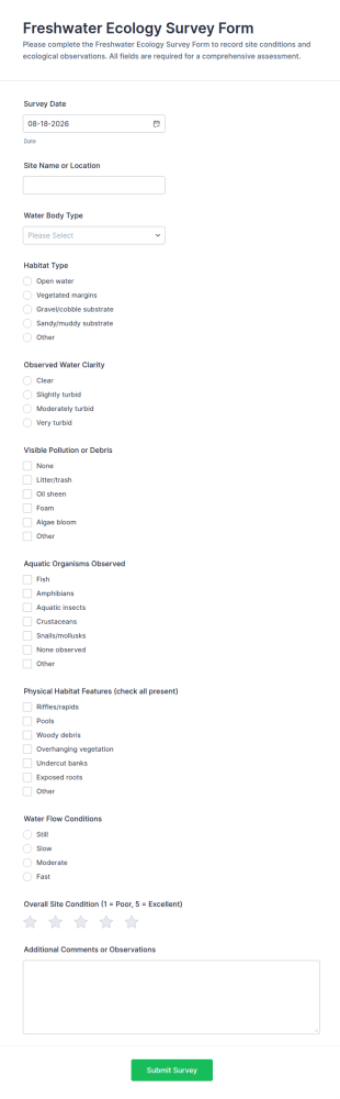 Freshwater Ecology Survey Form Template