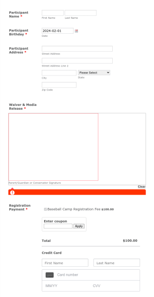 Fresno Grizzlies Baseball Camp Form Template