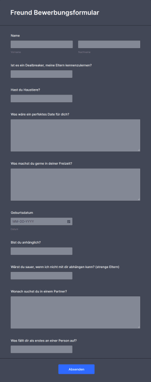 Freund Bewerbungsformular Form Template