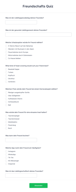 Freundschafts Quiz Form Template