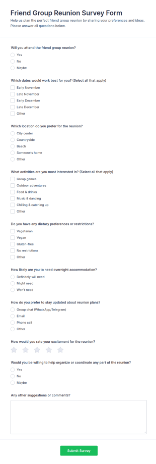 Friend Group Reunion Survey Form Template