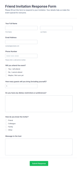 Friend Invitation Response Form Template