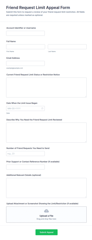 Friend Request Limit Appeal Form Template