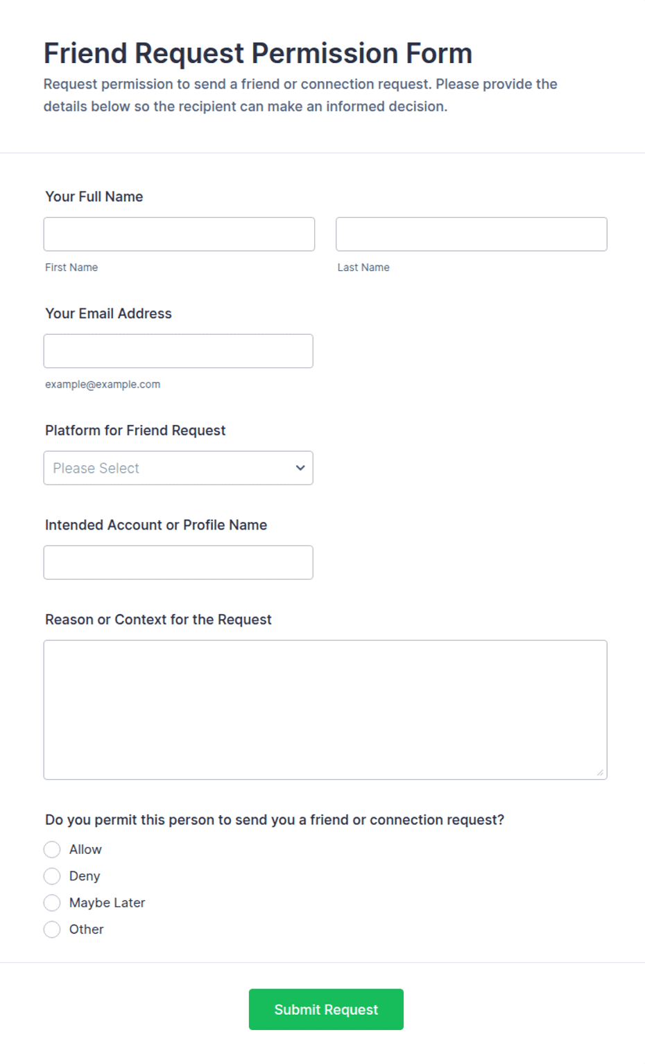Friend Request Permission Form Template | Jotform