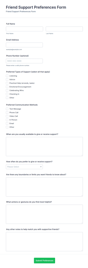 Friend Support Preferences Form Template