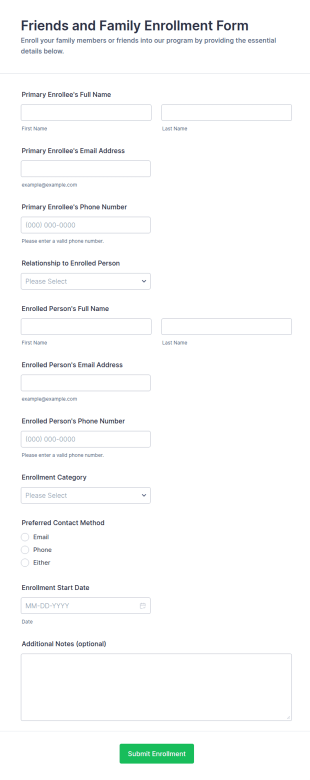 Friends And Family Enrollment Form Template