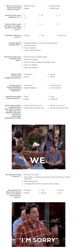 Friends Dizisi Soruları Form Template