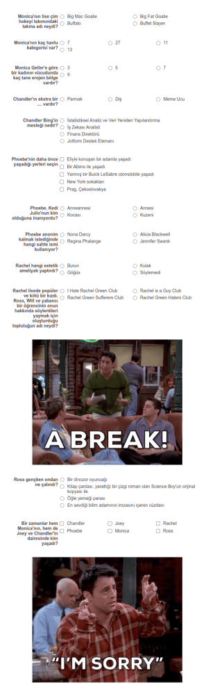Friends Dizisi Soruları Form Şablonu