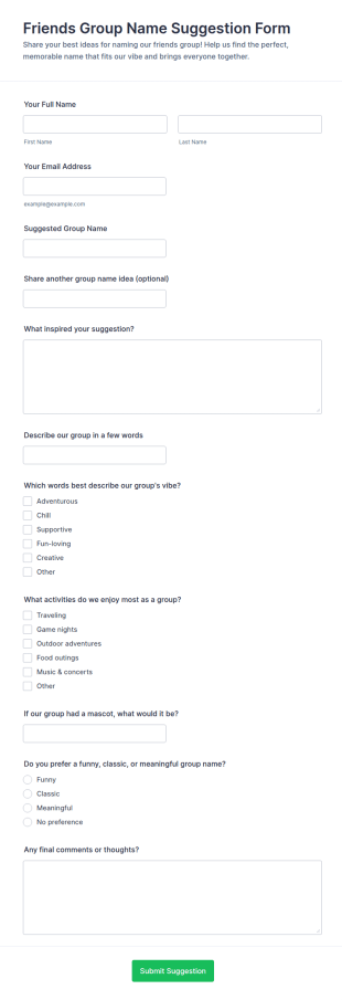Friends Group Name Suggestion Form Template