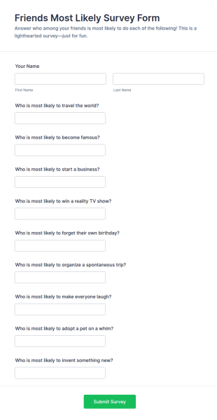 Friends “Most Likely” Survey Form Template