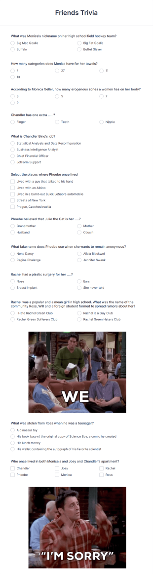 Friends Trivia Form Template