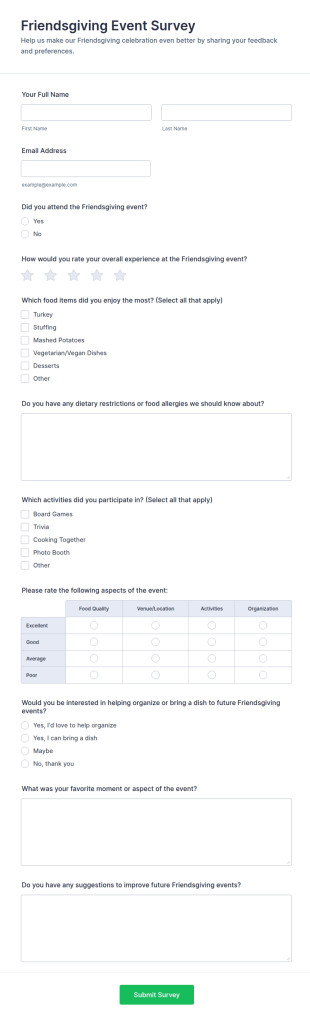 Friendsgiving Event Survey Form Template