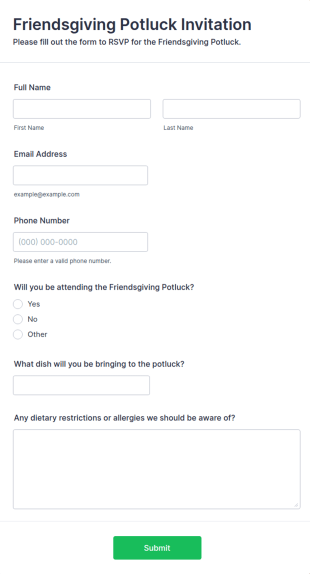 Friendsgiving Potluck Invitation Form Template