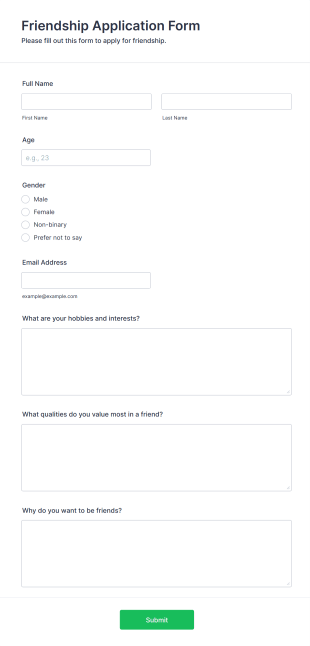 Friendship Application Form Template