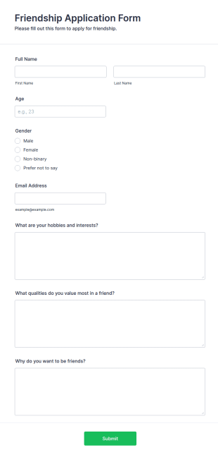 Friendship Application Form Template