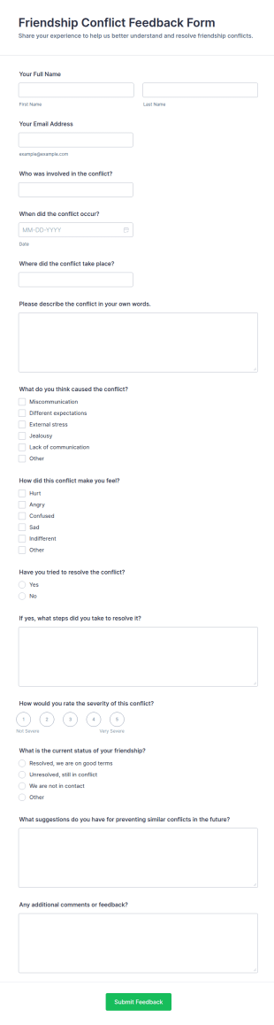 Friendship Conflict Feedback Form Template