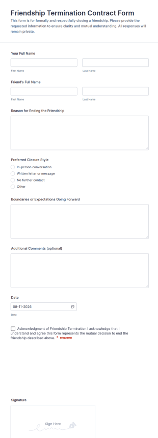 Friendship Termination Contract Form Template