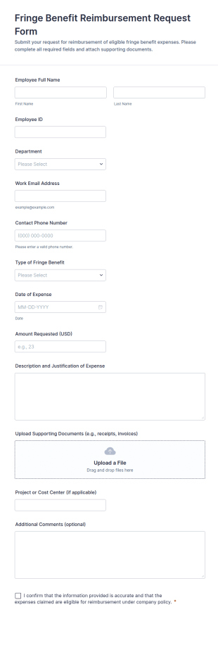 Fringe Benefit Reimbursement Request Form Template