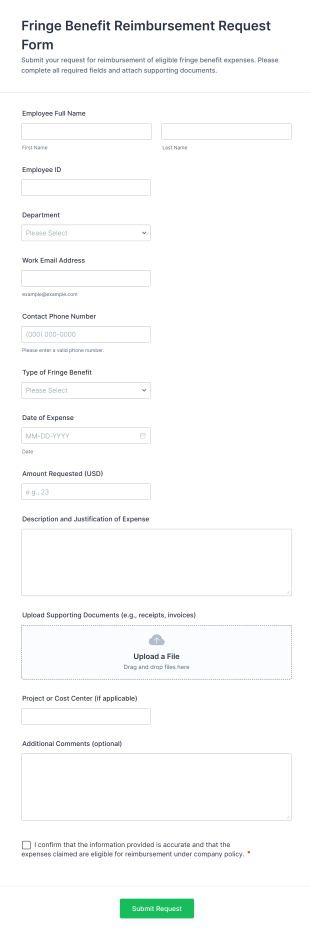 Fringe Benefit Reimbursement Request Form Template