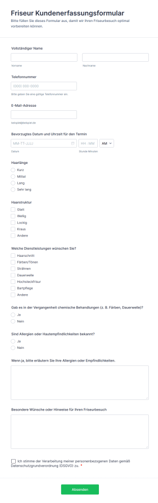 Friseur Kundenerfassungsformular