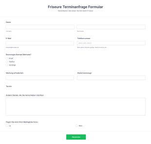 Friseure Terminanfrage Formular Form Template